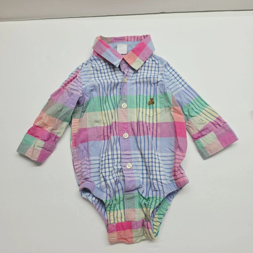 Baby Gap Bodysuit and Pants Set Baby 3-6 Months Multi Tan Plaid Bear